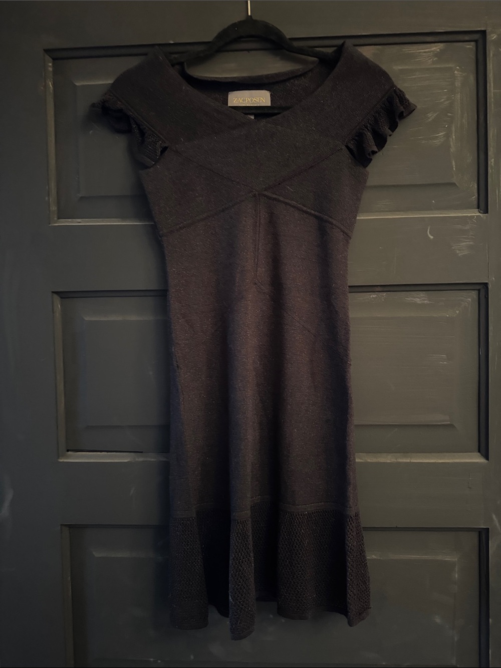 Zac Posen Black Knit Fit & Flare Dress with Ruffle Cap Sleeves